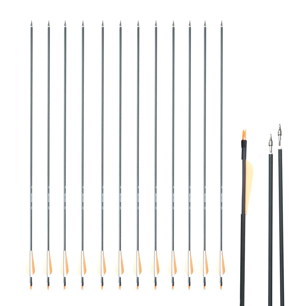 SAS Oblivion 30" Carbon Hunting Arrow 500 with 3" Vanes or 4" Feathers (12/Pack) Fletched Extra 6xNocks + Replaceable Points (3" Vanes)