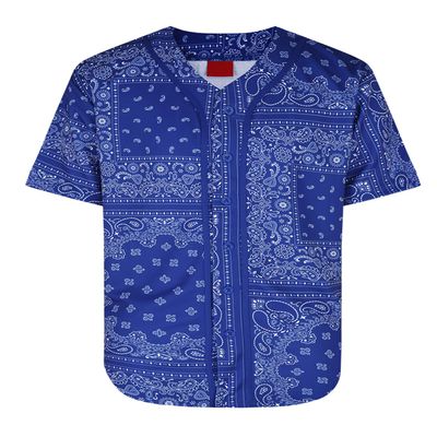 AIRNINE Men's Bandana Print Baseball Jersey Button Down Shirts (S to 5XL) (Bandana Blue_J47, 4X-Large)