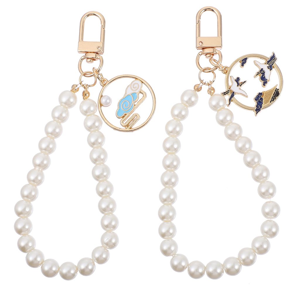 2pcs Pearl Keychain with Cow Pearl Hand Wrist Key Ring Bag Charm Chinese New Year Zodiac Ox for Girls Women Handbags Tote Purse Car(Random Style)