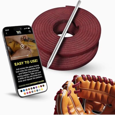 TOFL Maroon Softball and Baseball Glove Lace Kit | Mitt Lace Glove Repair Lacing Kit | 2 Leather Laces with Lacing Needle for Catchers Glove| Maroon