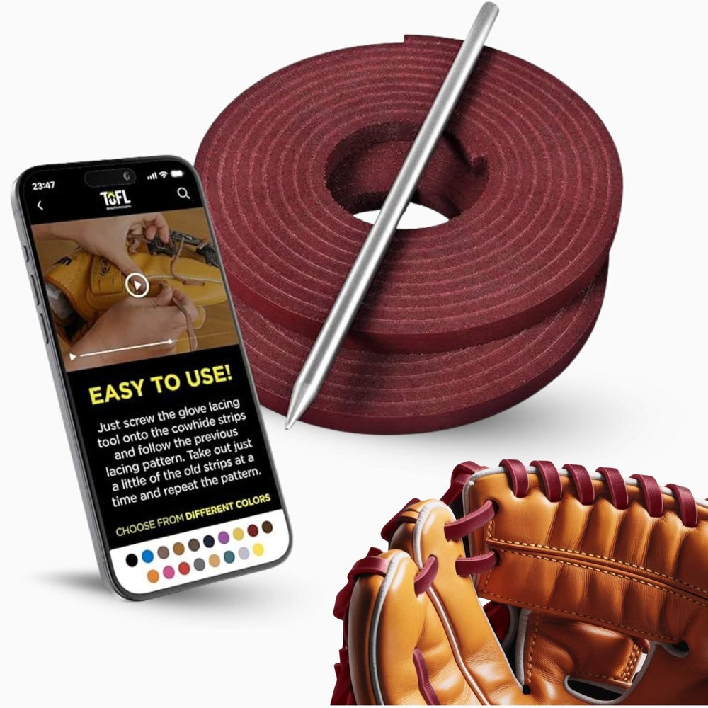 TOFL Maroon Softball and Baseball Glove Lace Kit | Mitt Lace Glove Repair Lacing Kit | 2 Leather Laces with Lacing Needle for Catchers Glove| Maroon
