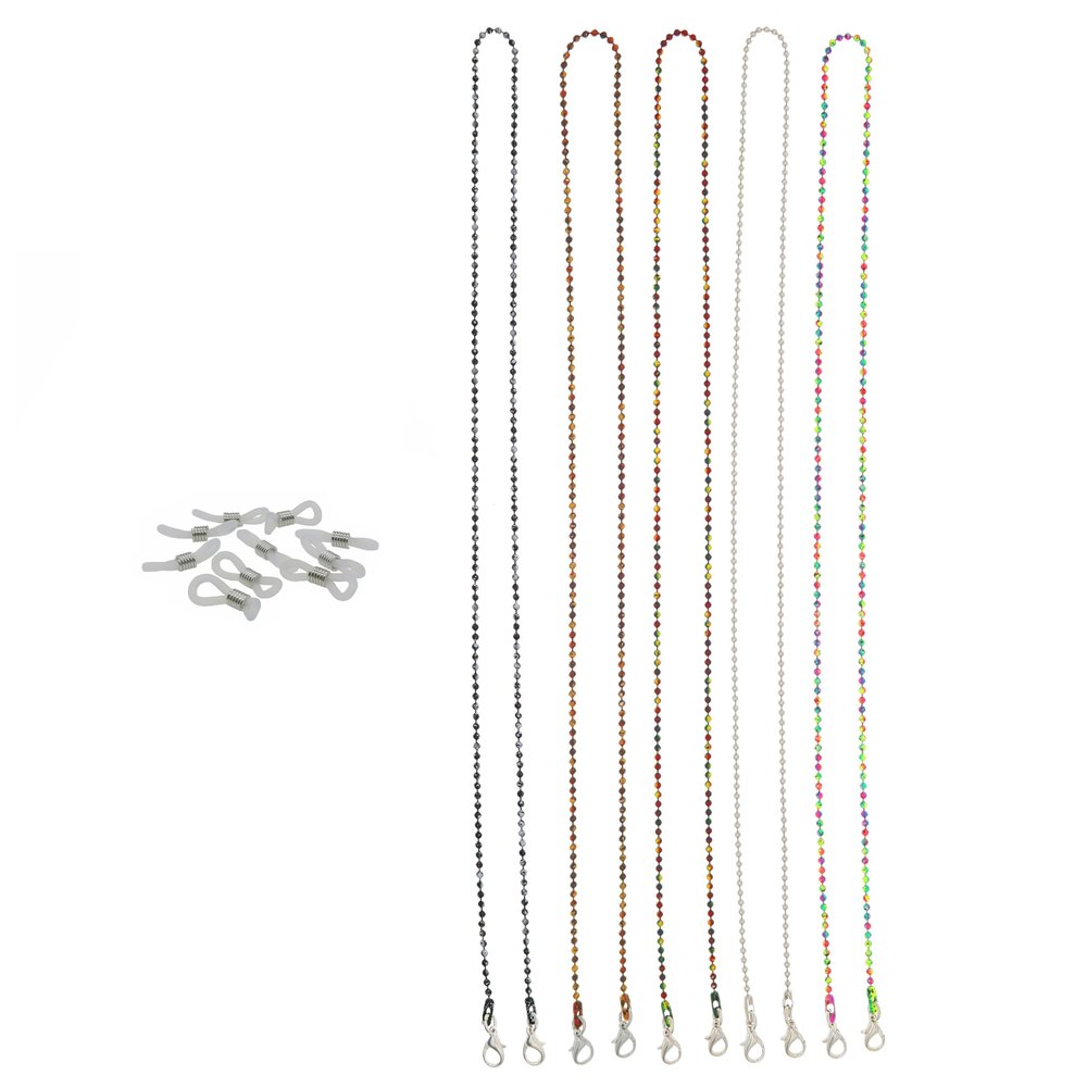 FROG SAC 5 Sunglass & Lanyard Straps, Beaded Metal Chain Sunglasses Holder Straps for Women & Men