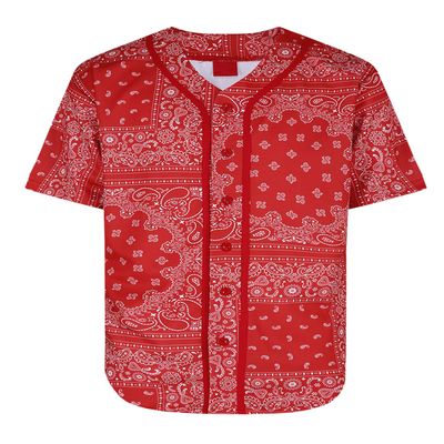 AIRNINE Men's Bandana Print Baseball Jersey Button Down Shirts (S to 5XL) (Bandana Red_J47, Small)