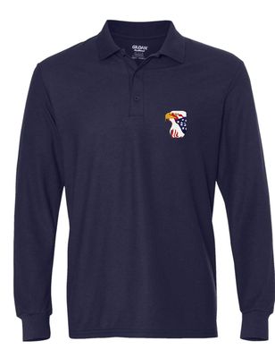 ALLNTRENDS Men's Polo Long Sleeve Shirt Bald Eagle Embroidered American USA (3XL, Navy Blue)