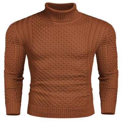 COOFANDY Men's Slim Fit Turtleneck Sweater Casual Knitted Twisted Pullover Solid Sweaters Red Bronze XX-Large