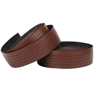 Alomejor 2Pcs Cycling Handle Wraps Anti?Slip PU Leather+EVA Handlebar Tape for Road Breathable Handlebar Belt Strap for (Brown)