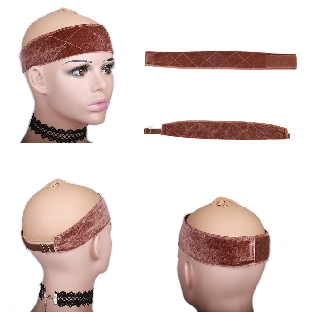 TOBBST Grip Headbands for Women, 2 Pieces Adjustable Wig Band for Lace Front, No Slip Scarf Hat Grip Band (Light Brown)