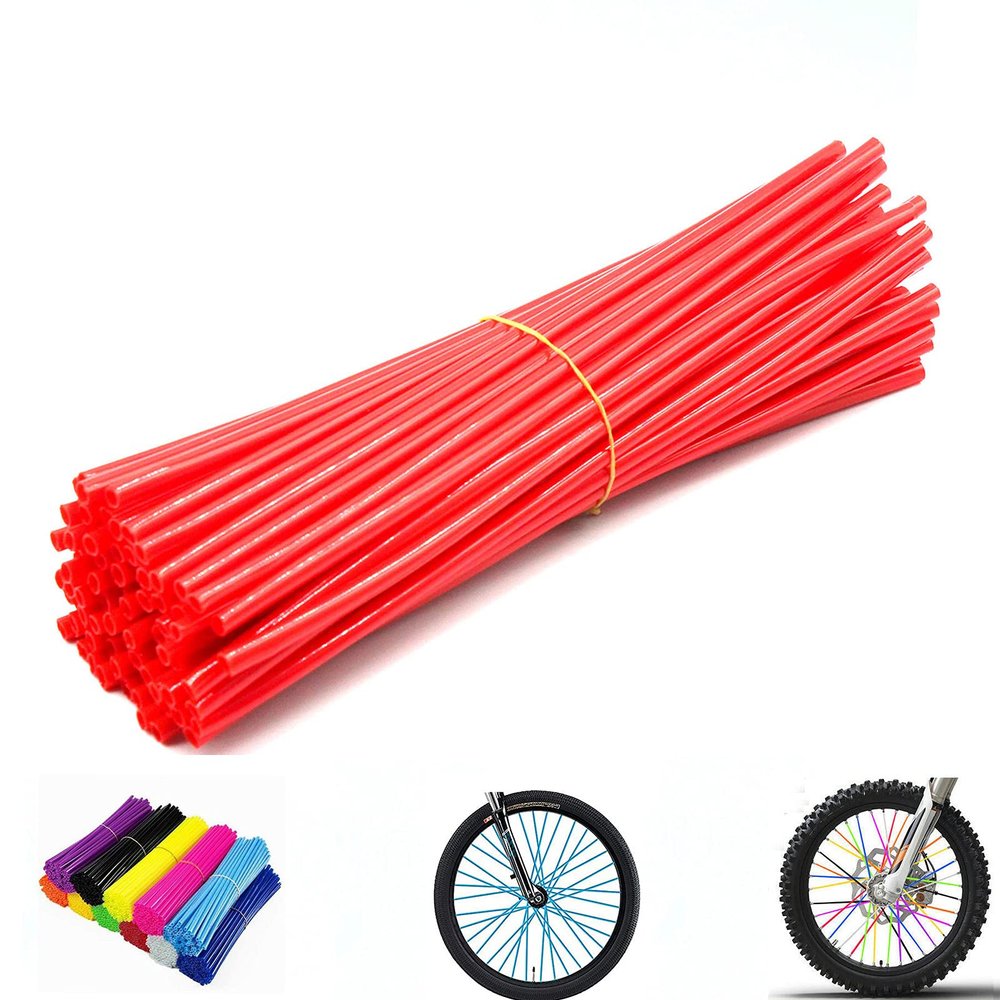 Red Spoke Skins Covers: 8-21 inch Rims Protector & Decoration for Dirt Bike | Mountain Bike | Bicycle | Wheelchair | Motorcycle - 72 Pcs