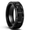 8mm Tungsten Rings for Men Wedding Bands Black Brick Pattern Brushed Finish Alternating Grooves Comfort Fit Size 7.5 view 2