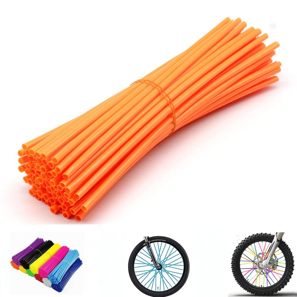 Orange Spoke Skins Covers: 8-21 inch Rims Protector & Decoration for Dirt Bike | Mountain Bike | Bicycle | Wheelchair | Motorcycle - 72 Pcs