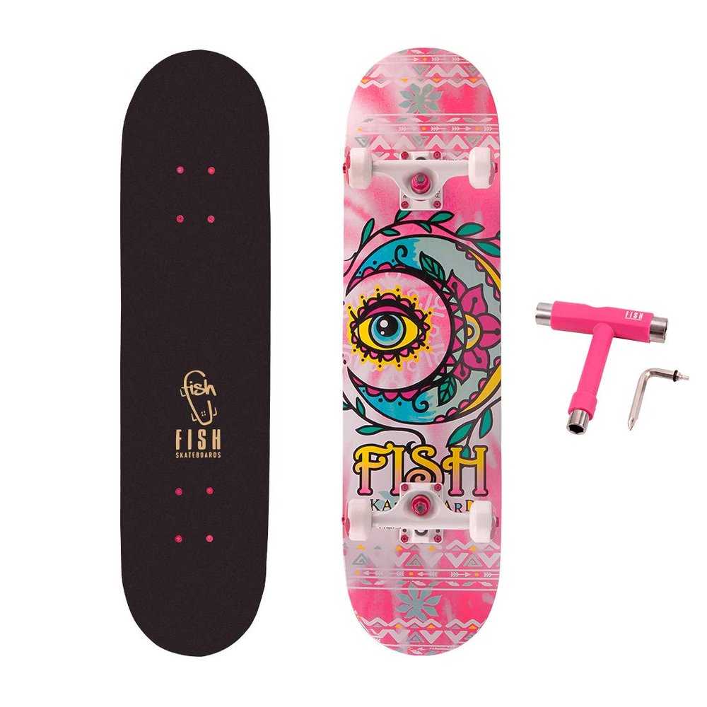 FISH SKATEBOARDS Standard Skateboard, Complete Skateboard 31''x 8'', 7 Layer Canadian Maple Double Kick Deck Concave Cruiser Trick Skateboards for Kids Boys Girls Youths Beginners.