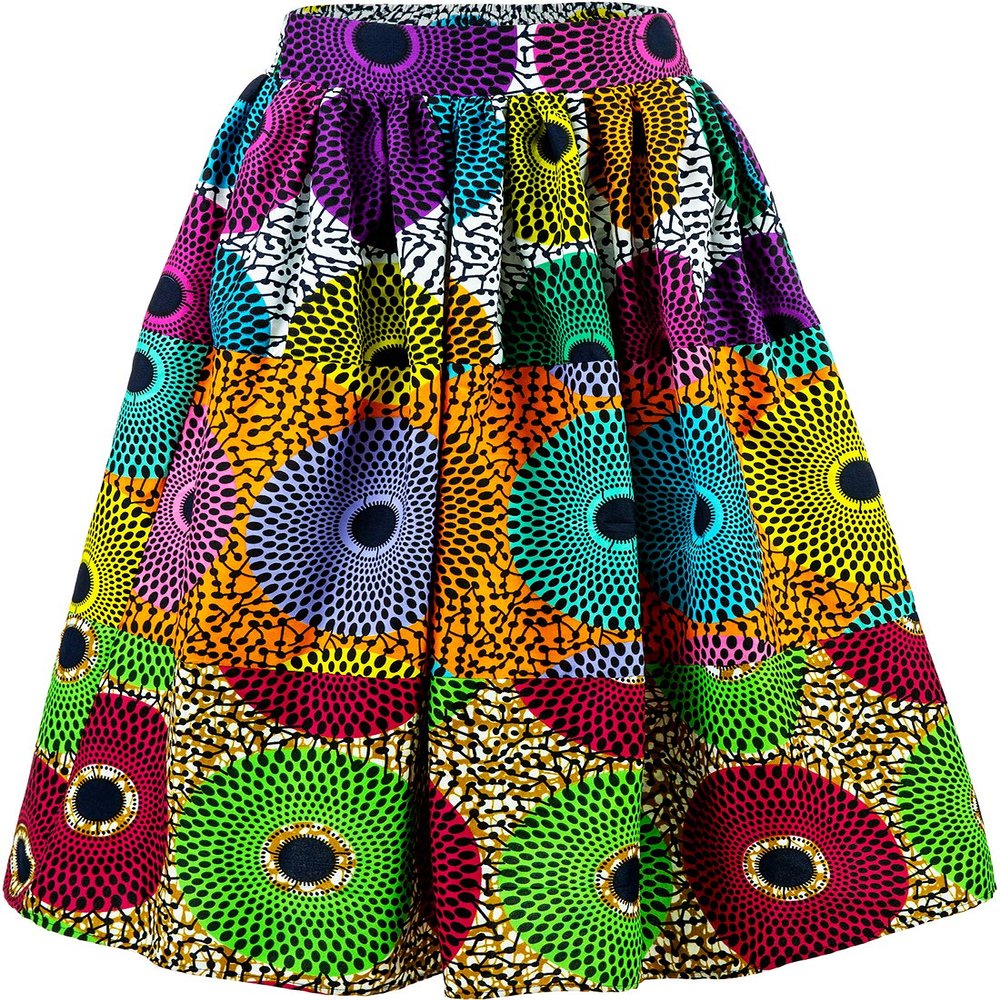 SHENBOLEN Women's African Print Skirts Ankara Traditional Casual Splicing Skirt