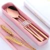 Portable Flatware Set, Stainless Steel Travel Cutlery Utensil Set, Includes Spoon, Chopsticks with Case(Rose Gold) view 1