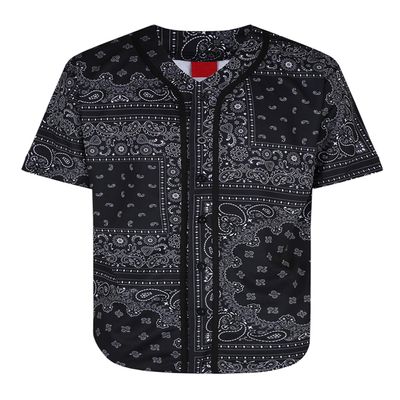 AIRNINE Men's Bandana Print Baseball Jersey Button Down Shirts (S to 5XL) (Banda Black_J47, 4X-Large)