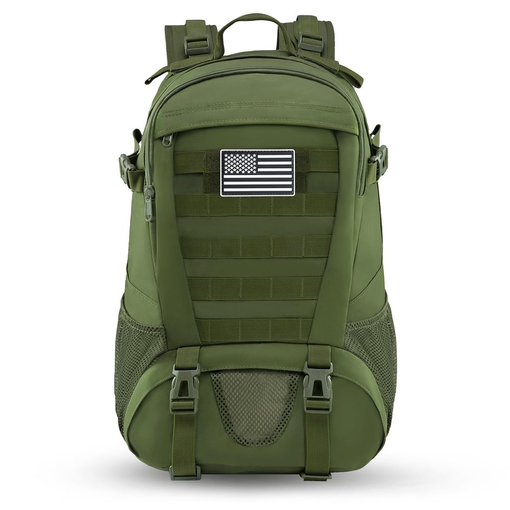 Jueachy Tactical Backpack for Men Hiking Day Pack Molle Military Rucksack Waterproof 30L EDC Bag with USA Flag Patch Green