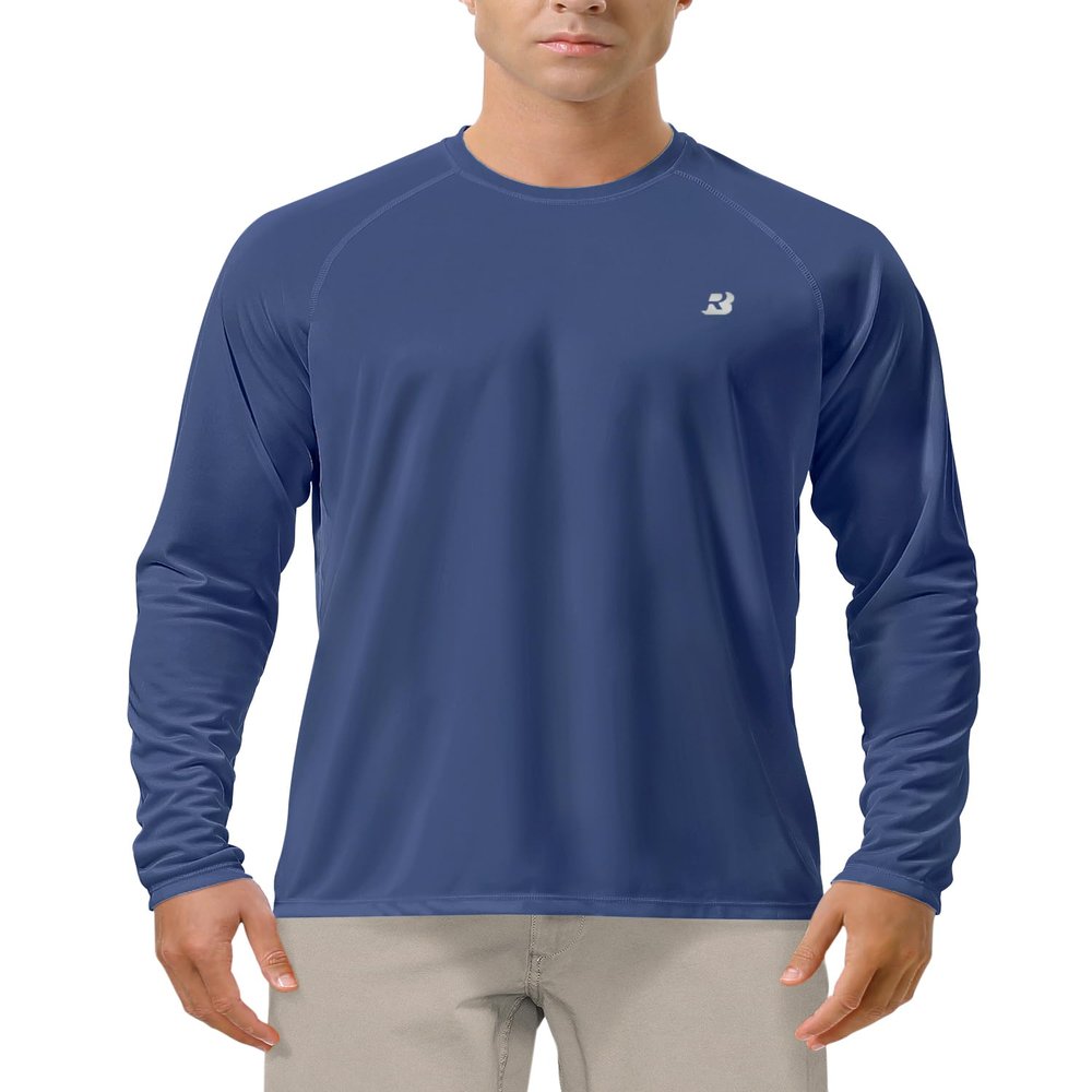 Roadbox Mens UPF 50+ UV Sun Protection Shirts Outdoor Long Sleeve SPF Diving Rash Guard for Fishing Hiking Swimming Ocean Blue