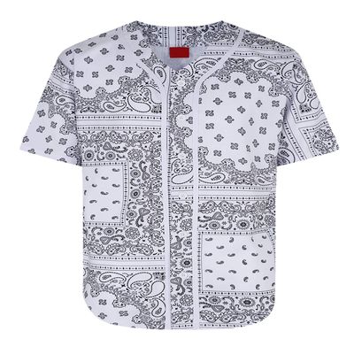AIRNINE Men's Bandana Print Baseball Jersey Button Down Shirts (S to 5XL) (Bandana White_J47, 5X-Large)