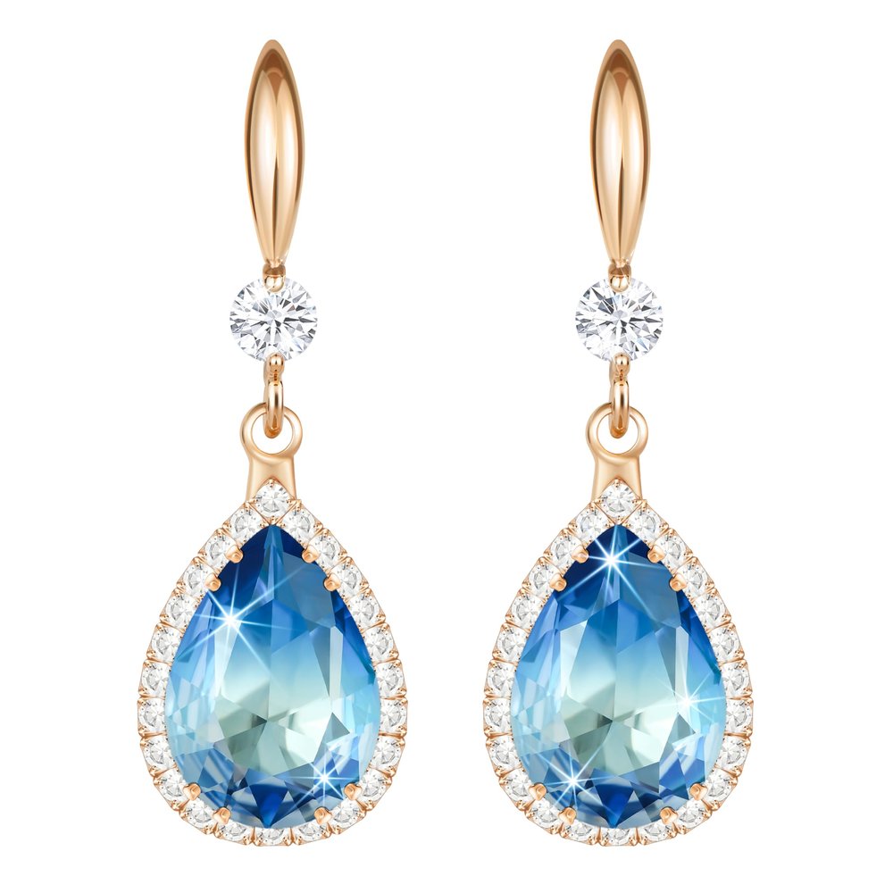 Linawe Rose Gold Dangle Imitation Diamond Wedding Earrings, Aquamarine Blue Earrings for Women Mom, Drop Chandelier Rhinestone Cubic Zirconia Crystal Teardrop Earrings Set
