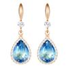Linawe Rose Gold Dangle Imitation Diamond Wedding Earrings, Aquamarine Blue Earrings for Women Mom, Drop Chandelier Rhinestone Cubic Zirconia Crystal Teardrop Earrings Set view 1