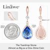 Linawe Rose Gold Dangle Imitation Diamond Wedding Earrings, Aquamarine Blue Earrings for Women Mom, Drop Chandelier Rhinestone Cubic Zirconia Crystal Teardrop Earrings Set view 2