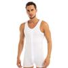 vastwit Men's Cotton Sleeveless Wrestling Singlet Bodysuit One Piece Button Down Boxer Shorts White Large view 1