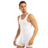 vastwit Men's Cotton Sleeveless Wrestling Singlet Bodysuit One Piece Button Down Boxer Shorts White Large view 2