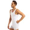 vastwit Men's Cotton Sleeveless Wrestling Singlet Bodysuit One Piece Button Down Boxer Shorts White Large view 3