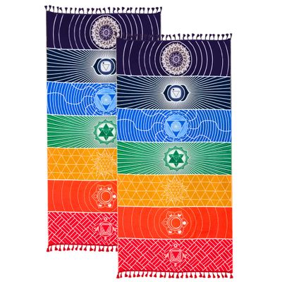 Neasyth 2Pcs Chakra Meditation Mat Yoga Rug Beach Sunscreen Shawl Spiritual Reiki Chakras Wall Decor Boho Pilates 59 in (Thin Polyester)