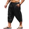 COOFANDY Men's Linen Harem Capri Pants Lightweight Loose 3/4 Shorts Drawstring Elastic Waist Casual Boho Beach Yoga Trousers Black view 1