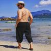 COOFANDY Men's Linen Harem Capri Pants Lightweight Loose 3/4 Shorts Drawstring Elastic Waist Casual Boho Beach Yoga Trousers Black view 4