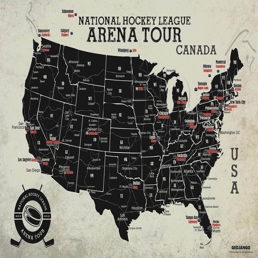 GEOJANGO Hockey Arena Map Poster (24Wx18H)