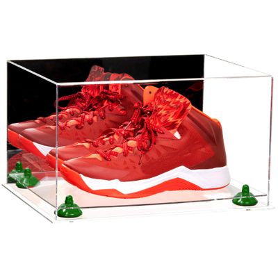 Better Display Cases Acrylic Shoe Pair Display Case - Large Rectangle Box with Mirror Case, Clear Base and Green Risers 15.25" x 12" x 9" (A082/V13)