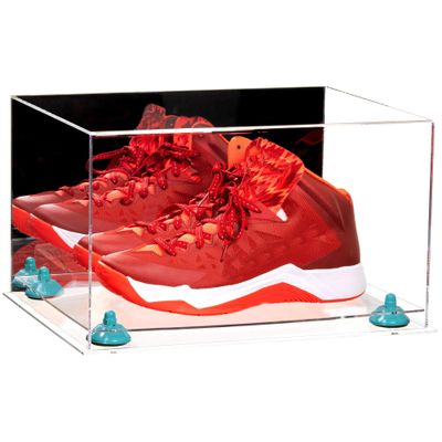 Better Display Cases Acrylic Shoe Pair Display Case - Large Rectangle Box with Mirror Case, Clear Base and Light Blue Risers 15.25" x 12" x 9" (A082/V13)