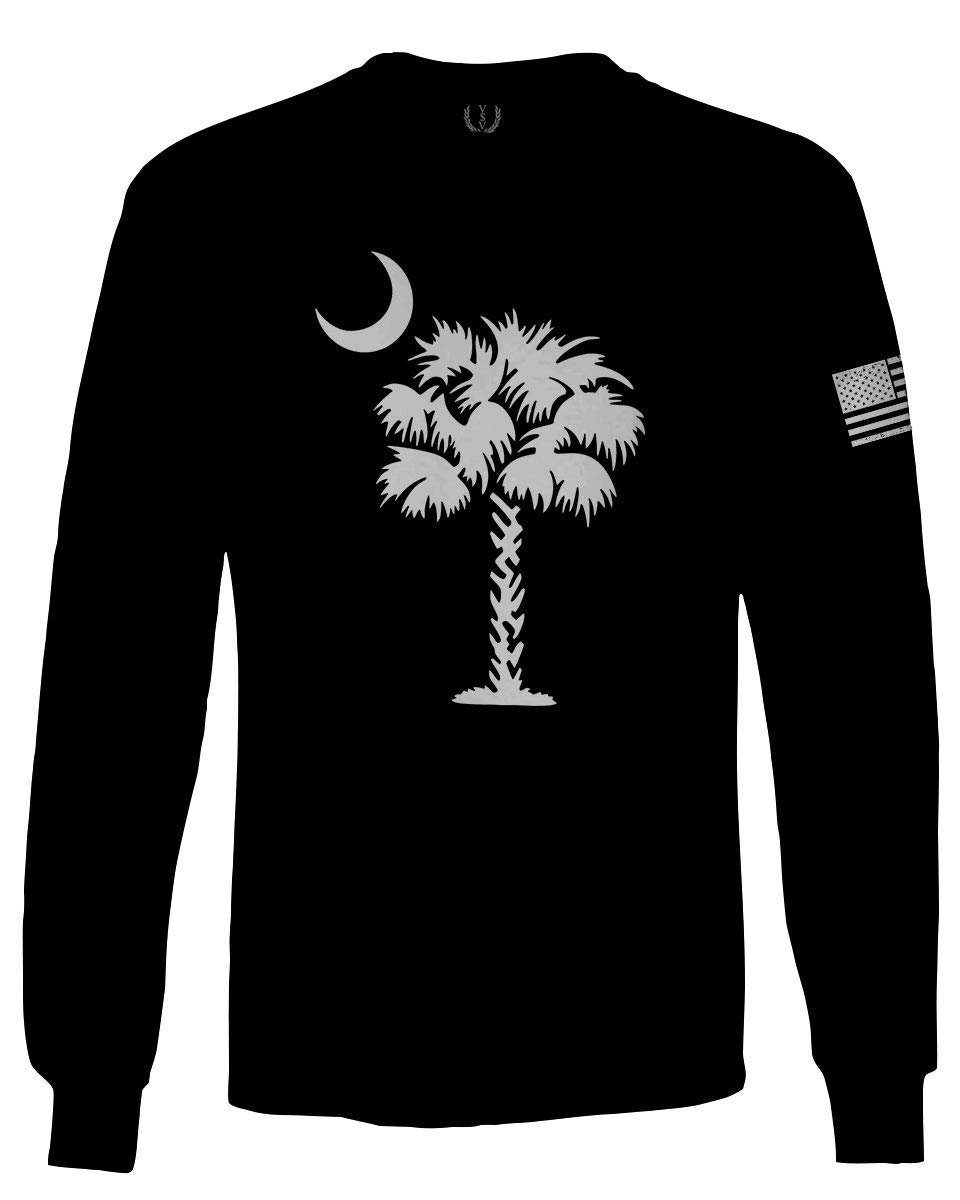 0337. South Carolina State Flag Logo Palmetto Men's Long Sleeve t Shirt (Black, 2X Large)