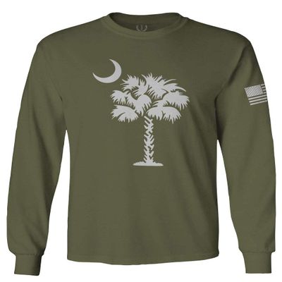 0337. South Carolina State Flag Logo Palmetto Men's Long Sleeve t Shirt (Olive, Medium)