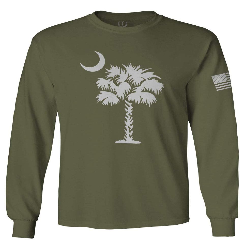 0337. South Carolina State Flag Logo Palmetto Men's Long Sleeve t Shirt (Olive, Medium)