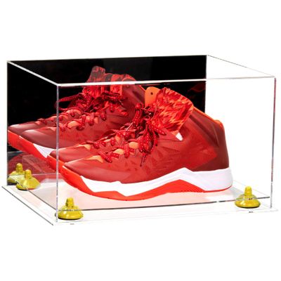 Better Display Cases Acrylic Shoe Pair Display Case - Large Rectangle Box with Mirror Case, Clear Base and Yellow Risers 15.25" x 12" x 9" (A082/V13)