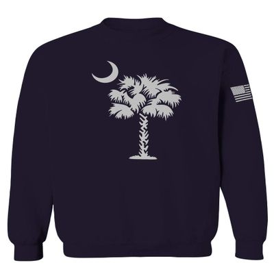 0337. South Carolina State Flag Logo Palmetto Men's Crewneck Sweatshirt (Navy X-Large)