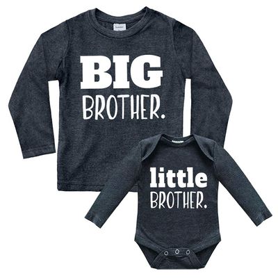 Big Brother Little Brother Shirts Matching Outfits Sibling Gifts Baby Set (Charcoal Black - Long Sleeve, Kids (7y)/ Baby (NB))