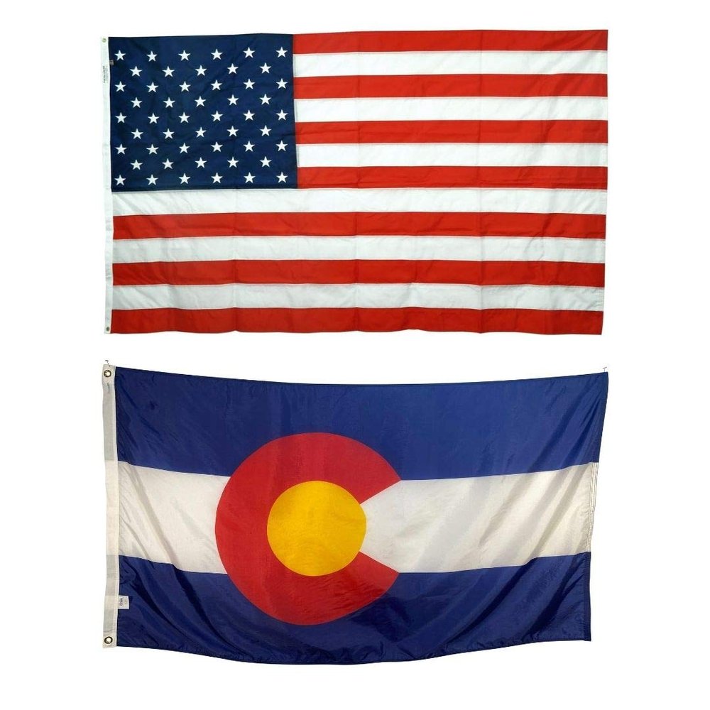 4x6' Colorado Flag & 4x6' United States Flag Bundle - Durable All Weather Nylon & Reinforced Fly End Stitching - Made in The USA