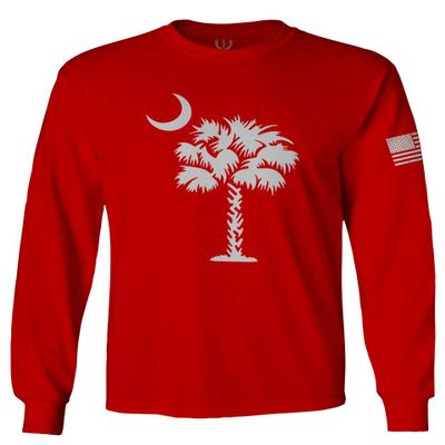 0337. South Carolina State Flag Logo Palmetto Men's Long Sleeve t Shirt (Red, X-Large)