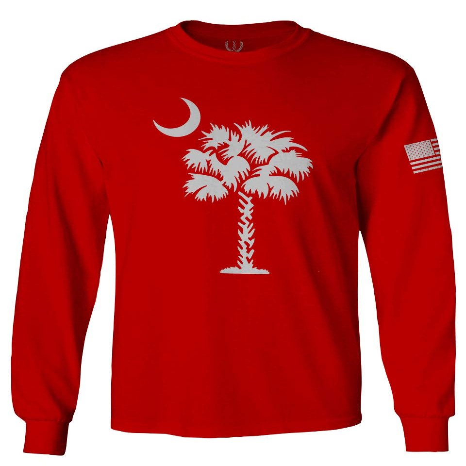0337. South Carolina State Flag Logo Palmetto Men's Long Sleeve t Shirt (Red, X-Large)