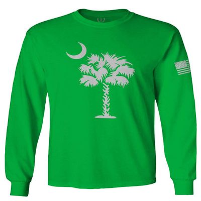 0337. South Carolina State Flag Logo Palmetto Men's Long Sleeve t Shirt (Irish Green X-Large)