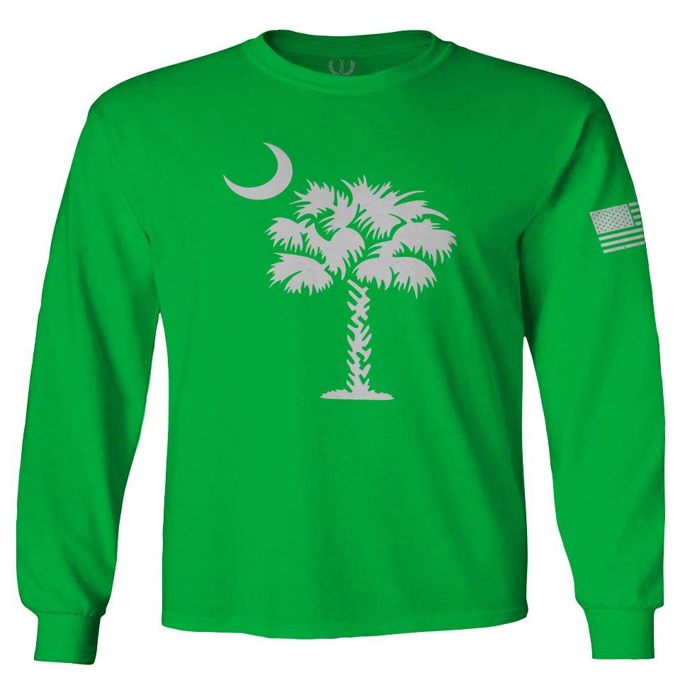 0337. South Carolina State Flag Logo Palmetto Men's Long Sleeve t Shirt (Irish Green X-Large)