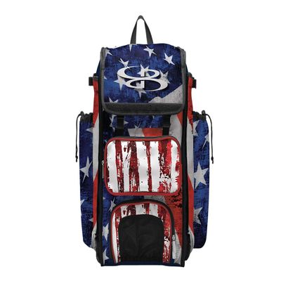 Boombah Catcher's Superpack Bat Bag 23-1/2" x 13-1/2" x 9-1/2" - USA Stars & Stripes Navy/Red/White - Holds 4 Bats - Backpack Version (no Wheels)