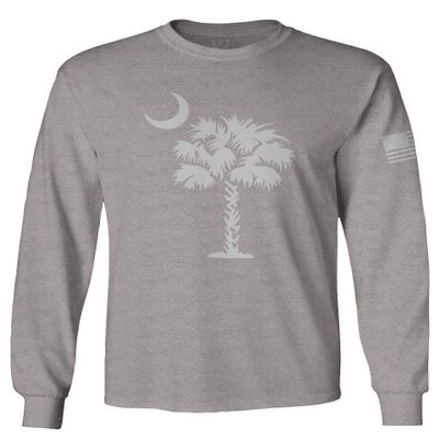0337. South Carolina State Flag Logo Palmetto Men's Long Sleeve t Shirt (Light Gray X-Large)