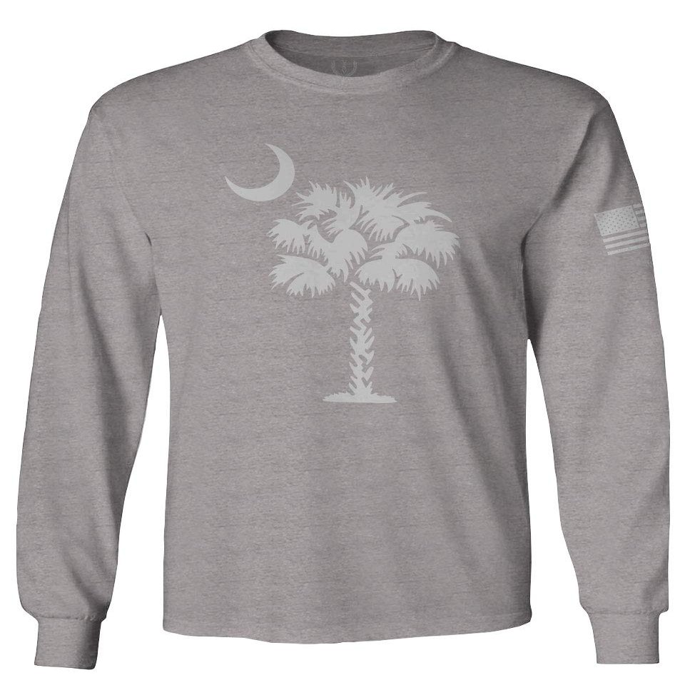 0337. South Carolina State Flag Logo Palmetto Men's Long Sleeve t Shirt (Light Gray X-Large)