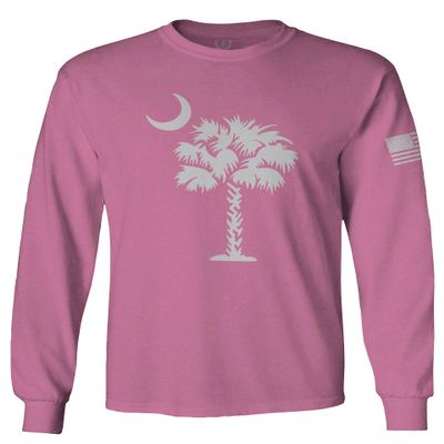 0337. South Carolina State Flag Logo Palmetto Men's Long Sleeve t Shirt (Pink X-Large)