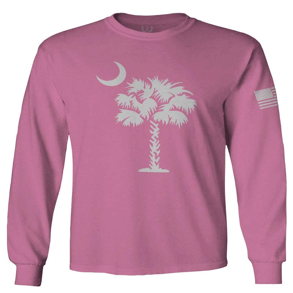 0337. South Carolina State Flag Logo Palmetto Men's Long Sleeve t Shirt (Pink X-Large)