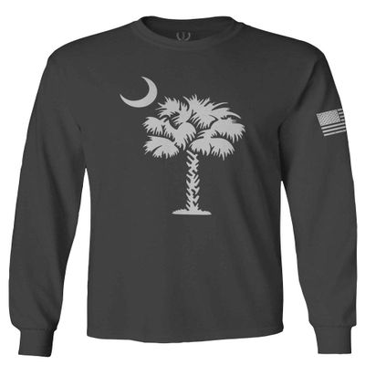 0337. South Carolina State Flag Logo Palmetto Men's Long Sleeve t Shirt (Characol, X-Large)
